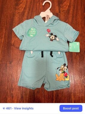 Baby Boy Mickey & Pluto Aqua Hooded Short Set